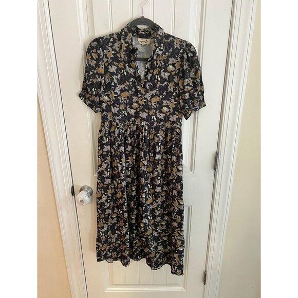 Garre B Women's Floral Midi Dress Short Puff Sleeves Button-Down Sz XS - Picture 2 of 6
